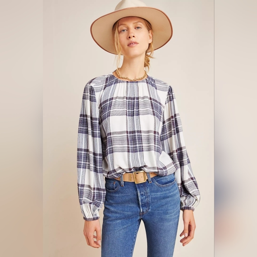 Anthropologie Cloth & Stone Glacier Plaid Blouse